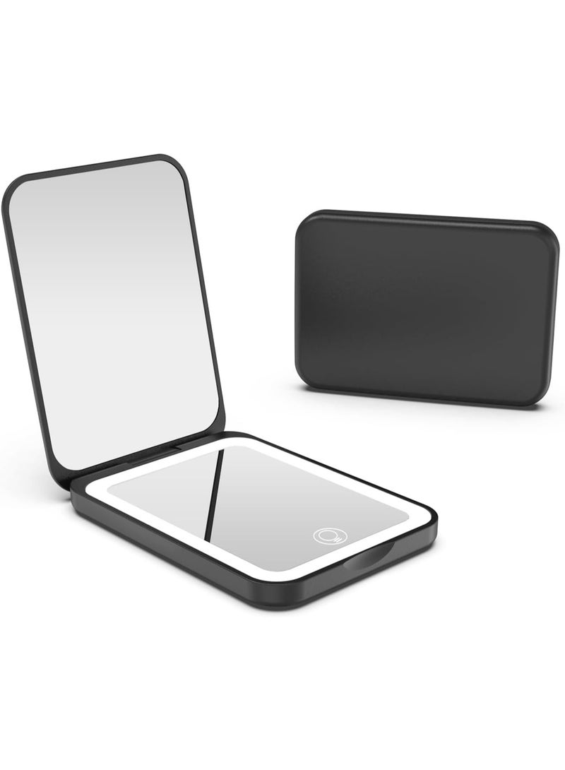 general 2025 Pocket Mirror, Rechargeable Dimmable 3 Color Lighting 1X/3X LED Compact Travel Makeup Mirror for Purse, Portable, Folding, Handheld, Small Lighted Mirror for Women Gift, Black - Image 1